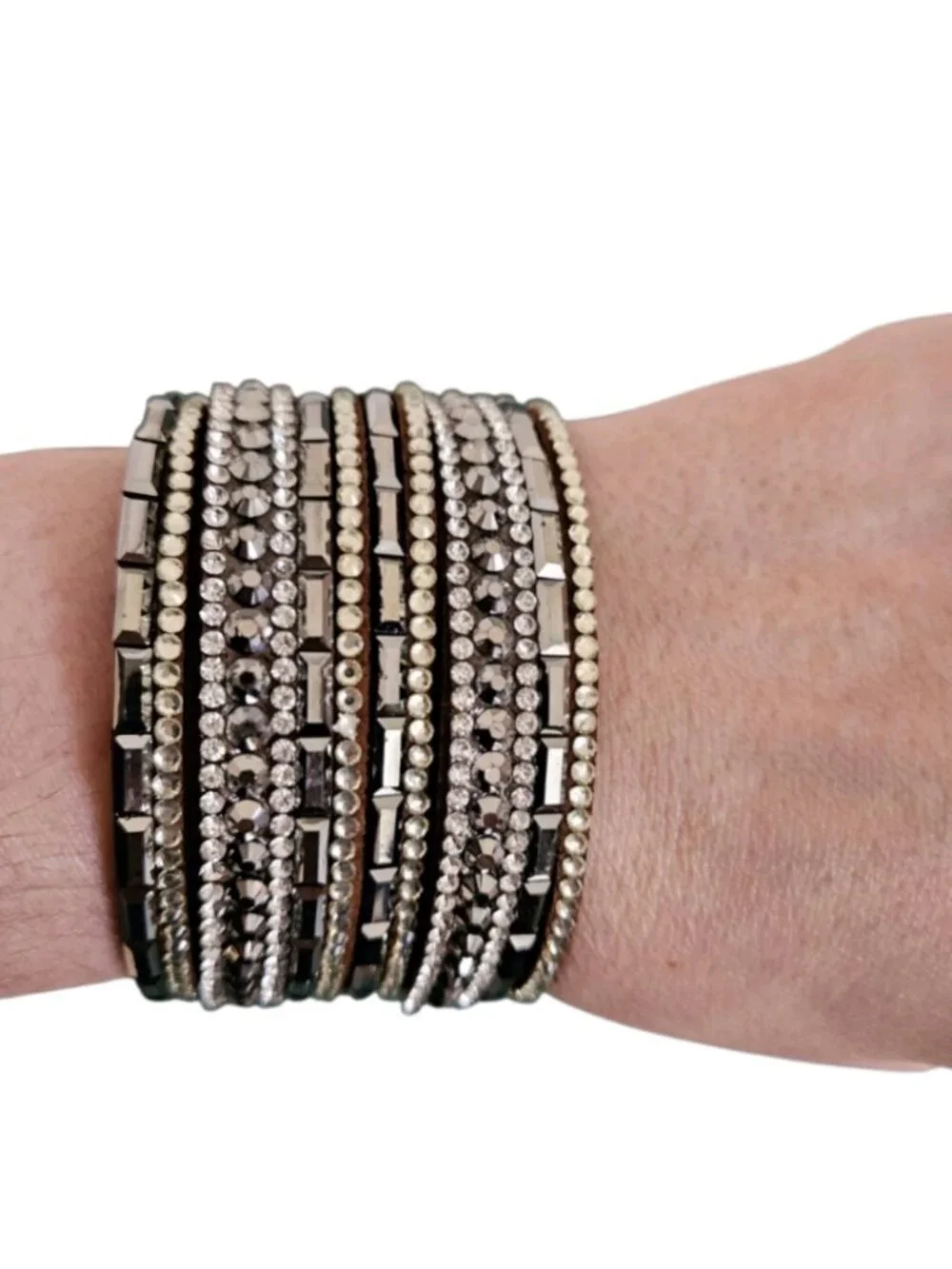 Black & Brown Silver Accents Snap Bracelets - Set of 2